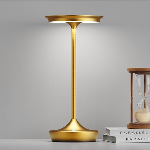 LED Cordless Table Lamp 6000mAh Rechargeable Battery Outdoor Light Gold | Cordless Portable Waterproof, 3 Color Stepless Dimmable, LED Lights Memory Function For Patio Restaurant Bar Dining - color: Gold