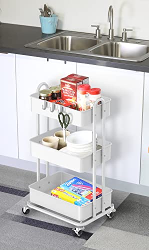 Simple Houseware 3-Tier Heavy Duty Metal Utility Rolling Cart, White - color: White