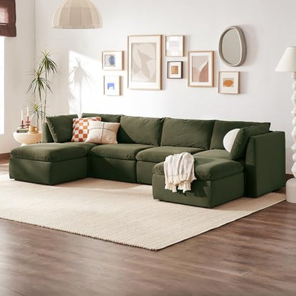 mopio Oversized Modular Sectional Sofa with Fully Removable Covers and Storage, Convertible U, L-Shaped and Sleeper Sectional, Modern Couches with Ottoman Chaise (Olive Green Velvet, 6 Seats, U) - color: [Gen 2] Olive Green Velvet, size: 6 Seats, U