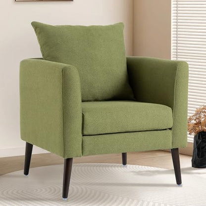 Barrel Accent Chair with Back Pillow, Large Upholstered Armchair with Solid Wood Legs Modern Reading Chairs for Living Room Bedroom - color: Barrel Olive Green, size: Set of 1