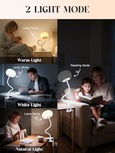Clip on Lamp, 10 RGB Colors+10 Brightness Clip on Desk Lamp for Dorm Lamp | 800 lm Bright Clip on Light, USB Adapter Clamp Light, Reading Light for Bed/Headboard/Bedside Table/Bedroom/Kids Room/College