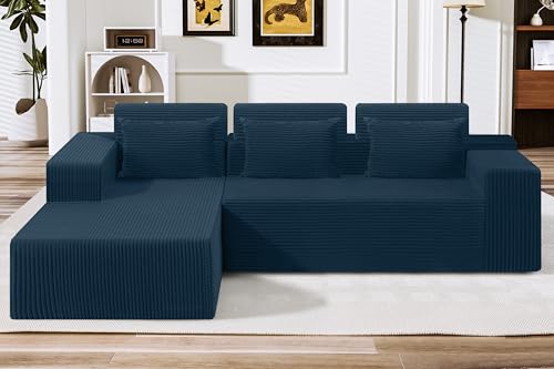 Sectional Couches for Living Room,No Assembly L Shaped Couch 105" Modular Sectional Sofa Couch with Deep Seat,Cloud Couches Furniture Sets for Apartment,Corduroy (Blue, Left Facing) - color: Corduroy Blue, size: 105"Left Facing