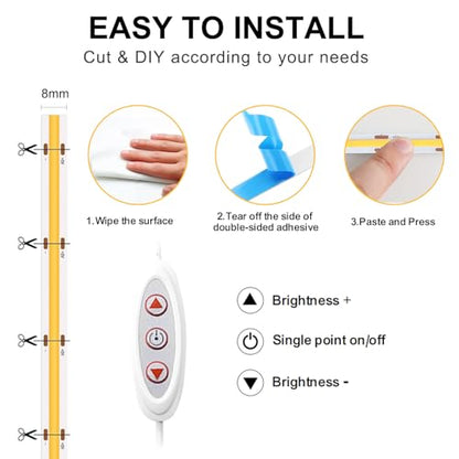 COB LED Strip Light 6ft Warm White,320LED/M 5V LED Strip Lights | Dimmable 3000K TV Backlight,USB Powered Flexible Under Cabinet LED Tape Light for Bedroom,Kitchen,Home DIY Lighting - color: Warm White, size: 6ft