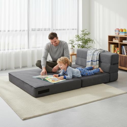 Nigoone Queen Size Folding Sofa Couch Memory Foam with 2 Pillows Sleeper Chair Lazy Couch Triple Futon Convertible Guest Beds, Washable Cover, Dark Gray - color: Darkgray, size: Queen