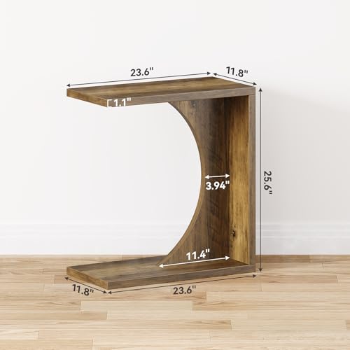 LITTLE TREE C Shaped End Table for Sofa & Bedroom - Small Side Table for Living Room, Over Couch Tray Stand for Laptop, Snacks, Books, Brown, 1 Pack - color: Brown