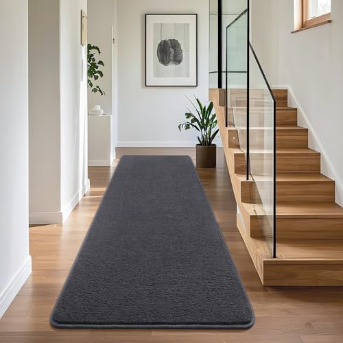 BENRON Soft Runner Rug for Bedroom Hallway 2x8 Dark Grey, Non Slip Washable | Minimalist, Low Pile, Long Runners for Kitchen Laundry Dorm, Kids Room - color: Dark Grey, size: 2' x 8' (Runner)