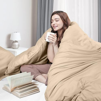 Duvet Cover Queen, 3 Piece Cotton Like Polyester With Zipper Closure, Beige | Extra Soft and Breathable, Wrinkle & Fade Resistant, Includes Duvet Cover and 2 Pillow Shams, Comforter Not Included, OekoTex - color: Beige, size: Queen - Duvet Cover Set
