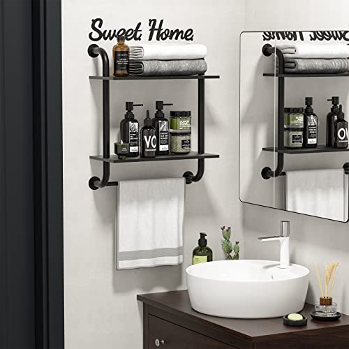 3 Tier Wall Shelves Over Toilet Rustic Industrial Floating Shelf - color: Black, size: 2 tier