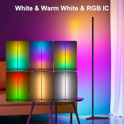 MIHEAL RGB Floor Lamp,16 Million Colors LED Floor Lamps 56" Lamps for Living Room with Music Sync,Standing Lamp with App and Remote Control,Gaming Ambient Lighting Corner Lamp Bedroom Decor - color: Black, size: 1pcs