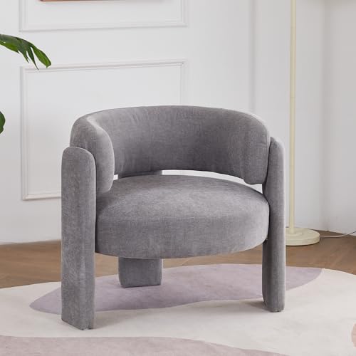 Modern Accent Barrel Chair,Mid Century Single Armchair with Curved Backrest Upholstered Side Reading Chair with 3 Legs Comfy Sherpa Chair for Bedroom and Living Room (Gray, Set of 1) - color: Grey, size: Set of 1