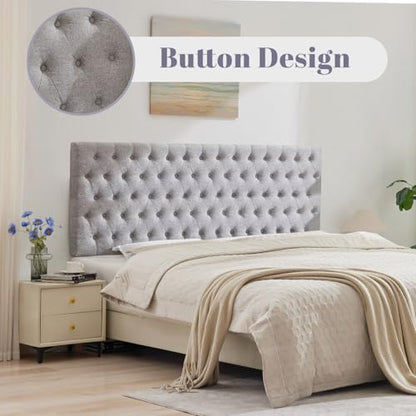 Upholstered Queen Headboard Only, Premium Linen Button Tufted Headboards, Adjustable Solid Wood Head Board, Padded Headboard with Solid Wood Legs in Bedroom (Grey) - color: Gray, size: High Queen
