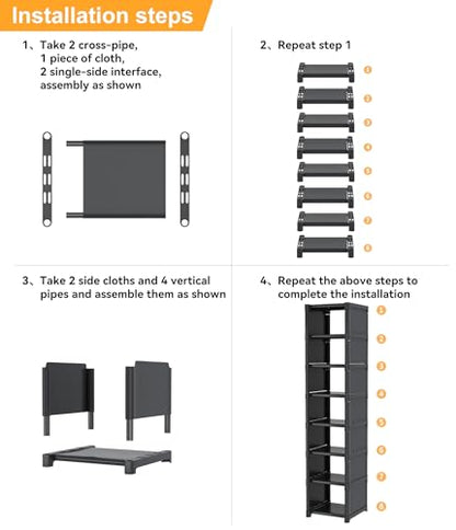 Space-Saving 8-Tier Vertical Shoe Rack, Stackable Narrow Shoe Organizer with Dustproof Fabric Shelves, Sturdy Metal Frame Storage for Entryway Closet Dorm Apartment Small Spaces - size: 8-Tier