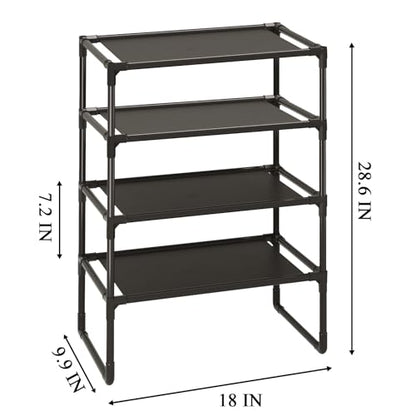 5-Tier Small Shoe Rack for Closet and Entryway, Narrow Shoe Shelf Organizer,Stackble Shoe Stand,Non-Woven Fabric Metal Free Standing Shoe Racks (Black, 18" W x 9.9" D x 28.6" H) - color: Black