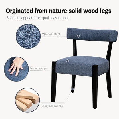 RNKSFX Upholstered Dining Chairs Set of 2, Walnut Wooden Kitchen & Dining Room Chairs, Mid Century Modern Fabric Farmhouse Dining Chairs Oversized Sturdy Rounded Chairs Curved Back, Blue - color: Blue