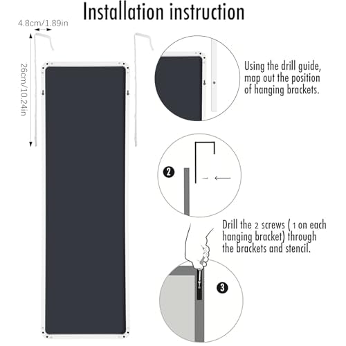 Thyle Over The Door Mirror 16x48'' Full Length Dorm White Mirror with Adjustable Hooks Wall Mounted for College School Classroom Affirmation Station Back Door Bedroom Entryway Long Body