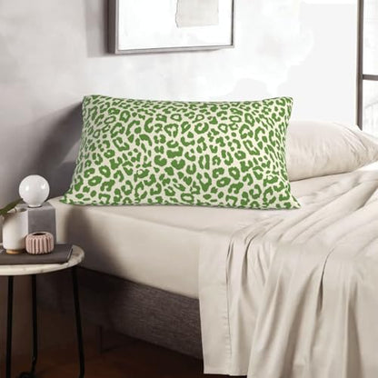 Lime Green Leopard Print Throw Pillow Covers Cheetah Animal Pattern Lumbar Pillow Cover 12x20 Inch Set of 2 Animal Leopard Green Spots Pillowcase Rectangle Cushion Cases for Bed Sofa - color: Green Beige, size: 20" x 12" (Pack of 2)