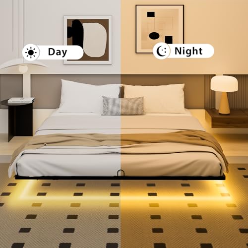 Queen Size Floating Bed Frame with Smart LED Lights, Metal Platform Bed | Modern Metal Platform Floating Bed Queen - Heavy Duty, Easy Assembly, No Box Spring Needed and Noise Free - size: Queen