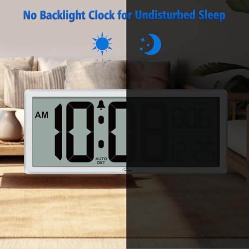 14.5'' Large Digital Wall Clock Battery Operated | Jumbo Numbers, Temperature and Date, Easy to Read and Set, Auto DST, Large Display for Garage, Office, Classroom - color: White