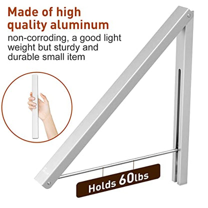 Wall Mounted Drying Rack Clothes Hanger Folding Wall Coat Racks Aluminum Home Storage Organiser Space Savers - color: Matt Silver