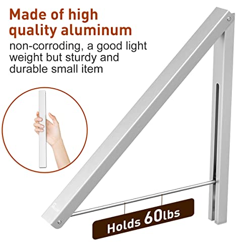 Wall Mounted Drying Rack Clothes Hanger Folding Wall Coat Racks Aluminum Home Storage Organiser Space Savers - color: Matt Silver