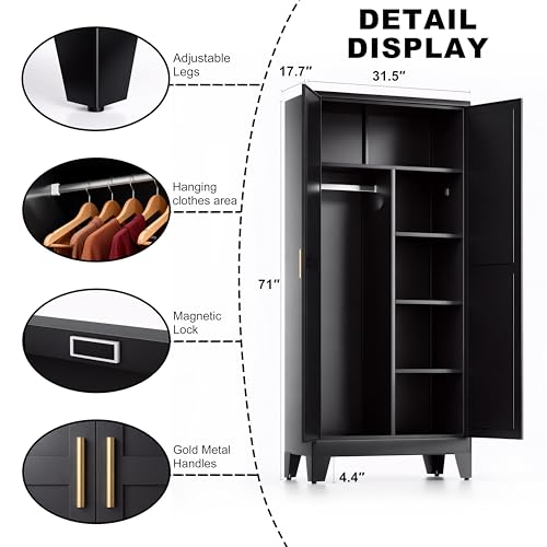 71" H Tall Pantry Cabinet with Doors,Kitchen Pantry Cabinet,Black Metal Storage Cabinets,Garage Storage Cabinet,Food Storage Cabinet with Doors and Shelves - color: Black, size: 71”H-4 shelves