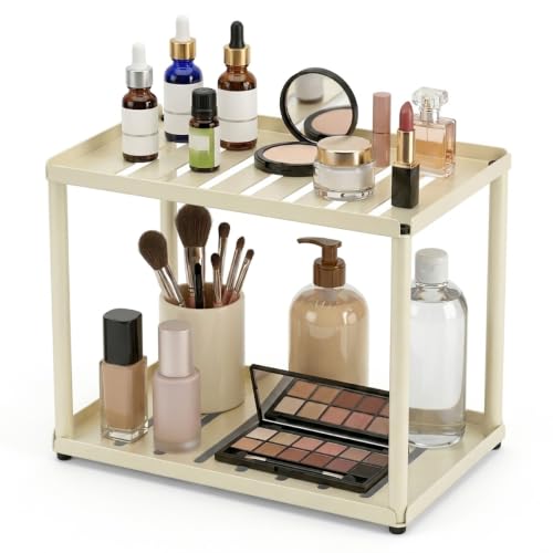 2 Tier Bathroom Counter Organizer, Rectangular Vanity Organizer Shelf, Skincare and Makeup Countertop Storage Rack for Kitchen, Bathroom, Bedroom,White - color: Wh