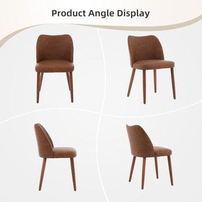GarveeHome Wooden Dining Chair Set of 4 Upholstered Leather Dining Chair | Kitchen Chairs with Thick Cushions, Wing Backrest for Dining Room, Living Room, Dark Grey, No tool assembly, No Wobble - color: Brown Pu