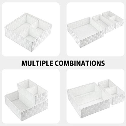 Posprica Woven Storage Box Cube Basket Bin Container Tote Organizer Divider for Drawer,Closet,Shelf, Dresser (White) - color: White