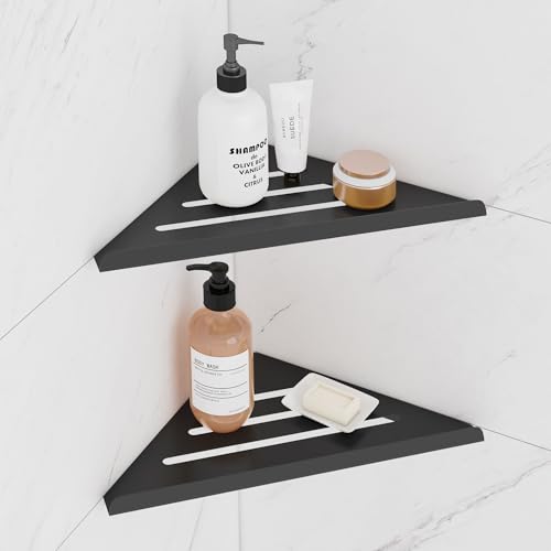 2-Pack Modern Stainless Steel Shower Caddy, 2-Shelf Corner Shelf, No Drill Shower Organizer - color: Black 2-pack