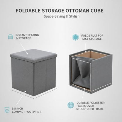 Multipurpose Foldable Ottoman Cube, 9.8-Inch Hidden Storage Seat for Entryway and Living Room (1 Piece)