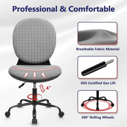 CLATINA Armless Office Desk Chair with Wheels, Ergonomic Tilt Backrest Executive Chairs Adjustable Height Mid Back Swivel Rolling Computer Task Chair for Home Bedroom Study Save Space Saving, Grey - size: 1 Pack