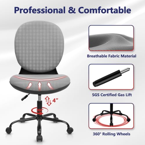 CLATINA Armless Office Desk Chair with Wheels, Ergonomic Tilt Backrest Executive Chairs Adjustable Height Mid Back Swivel Rolling Computer Task Chair for Home Bedroom Study Conference Room, Grey, 6PK - size: 6 Pack