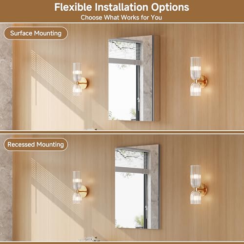 20" x 30" Bathroom Medicine Cabinet with Mirror, Recessed or Wall Mount | Medicine Cabinets with Adjustable Glass Shelves, Soft-Closed Hinge, Chrome Aluminum Frame, Reverse Installation - size: 20" x 30"