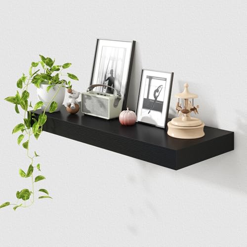 30 Inch Floating Shelves, 12'' Deep Black Shelves for Wall Set of 1 | Invisible Brackets, Engineered Wood, Mounting Hardware Included, 45LBS, Bathroom, Laundry Room, Kitchen, Living Room - color: Black, size: 30W x 11.6D x 2H, 1 Pack
