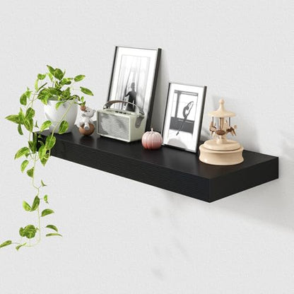 30 Inch Floating Shelves, 12'' Deep Black Shelves for Wall Set of 1 | Invisible Brackets, Engineered Wood, Mounting Hardware Included, 45LBS, Bathroom, Laundry Room, Kitchen, Living Room - color: Black, size: 30W x 11.6D x 2H, 1 Pack