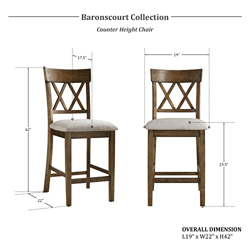 Lexicon Baronscourt Counter Stools Set of 2 - Upholstered Stool Padded Seat Height 25.5", Cross Back Counter Height Kitchen Chairs, Sturdy Solid Wood Frame, Footrest, Easy Assembly, Light Oak - color: Light Oak, style: Cross Back Chair (2)