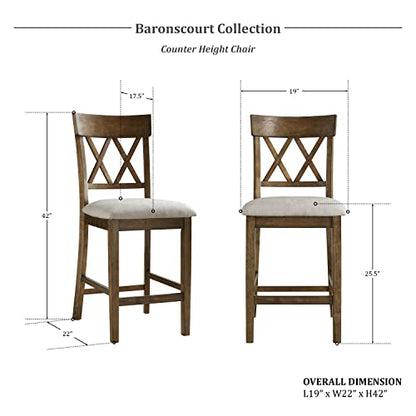 Lexicon Baronscourt Counter Stools Set of 2 - Upholstered Stool Padded Seat Height 25.5", Cross Back Counter Height Kitchen Chairs, Sturdy Solid Wood Frame, Footrest, Easy Assembly, Light Oak - color: Light Oak, style: Cross Back Chair (2)