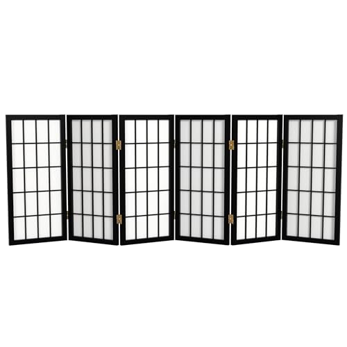 2 ft. Short Desktop Window Pane Shoji Screen - Black - 6 Panels - color: Black, size: 6 Panel