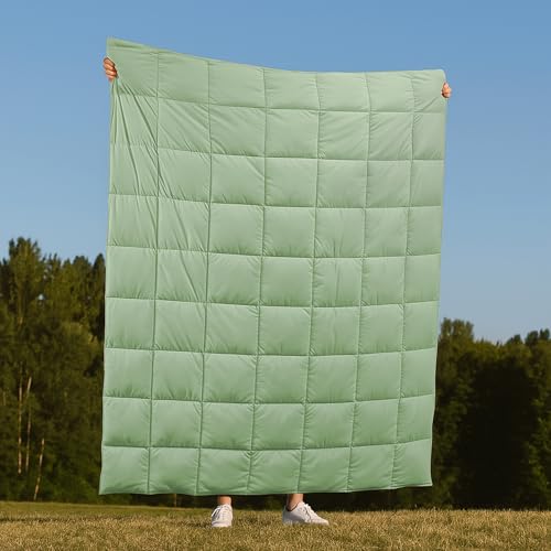 Deodar Down Fiber Throw Blanket Lightweight Packable Throw Indoor & Outdoor | Lightweight Sage Green Down Throw Blanket for Couch,Outdoor Picnic Lap Throw Comforter for Office Bedroom, Machine Washable - color: Sage Green