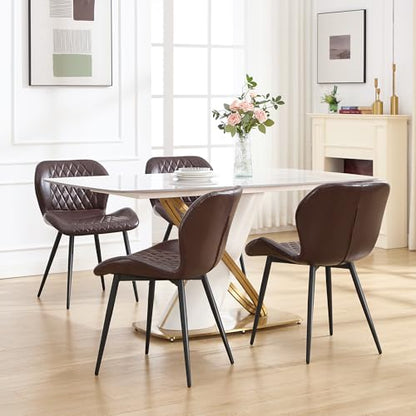 Dining Chairs Set of 4, Comfy Modern Dining Chairs with Thick Cushions, Upholstered Faux Leather Kitchen Side Chairs with Adjustable Metal Legs for Dining Room (Coffee) - color: Coffee, size: Set of 4