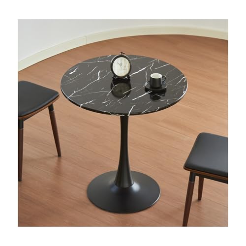 Round Dining Tulip Table 24" (Faux Marble Black) | with Thickened Tabletop & Metal Pedestal, Circle Bistro Table for Kitchen, Small Places, Living Room, Cafe - color: Faux Marble Black, size: 24"
