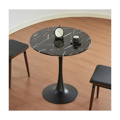 Round Dining Tulip Table 24" (Faux Marble Black) | with Thickened Tabletop & Metal Pedestal, Circle Bistro Table for Kitchen, Small Places, Living Room, Cafe - color: Faux Marble Black, size: 24"
