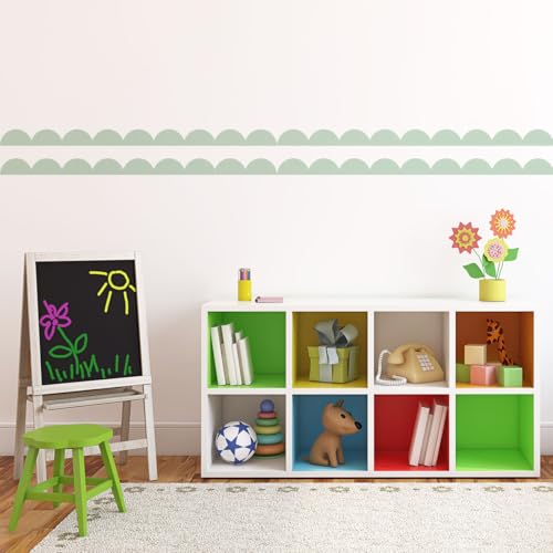 Scallop Border Wall Sticker，Door Edge Scallop Decorative Art Stickers，Scallop Peel and Stick Border，for Nursery, Kids Bedroom Living Room Home Scandinavian Boho Painting Wall Décor. (Light Green) - color: Light Green