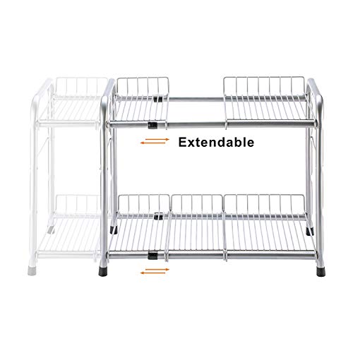 FlagShip 2 Tier Under Sink Organizers and Storage Rack Expandable Cabinet Shelf for Kitchen Bathroom Silver (17-25 inches)