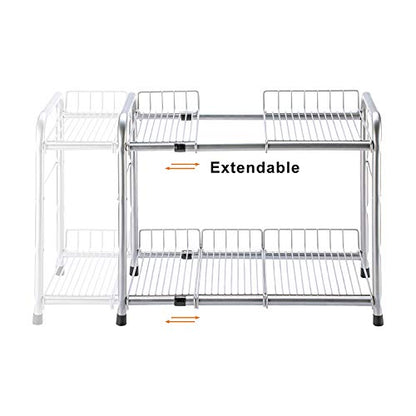FlagShip 2 Tier Under Sink Organizers and Storage Rack Expandable Cabinet Shelf for Kitchen Bathroom Silver (17-25 inches)