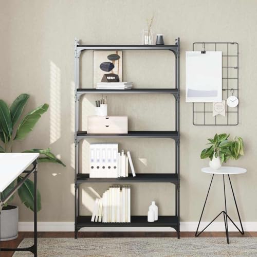 5-Tier Industrial Bookcase, 60.6 Inch Tall Bookshelf with Height Adjustable Shelves and Metal Frame, Matte Black Engineered Wood Shelving Unit for Living Room and Office - color: Black, size: 5-Tier