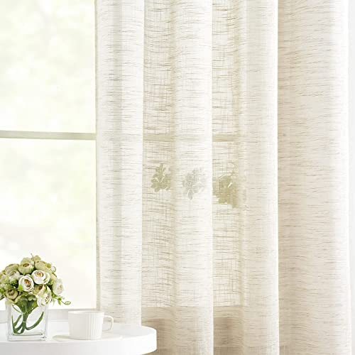 Linen Sheer Curtains 45inch Natural Beige Semi Sheer Curtain Panels for Small Windows Rustic Farmhouse Privacy Window Treatment Set Grommet Top 2pcs 52" Width - color: Natural - Grommet Top, size: 52"W x 45"L (Pack of 2)