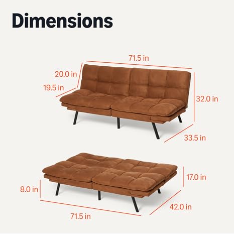 Amazon Basics Convertible Loveseat Sofa Bed with Memory Foam, Adjustable Positions, Linen Fabric, Modern Sleeper for Small Living Room, Office, Apartment, Brown - color: Brown