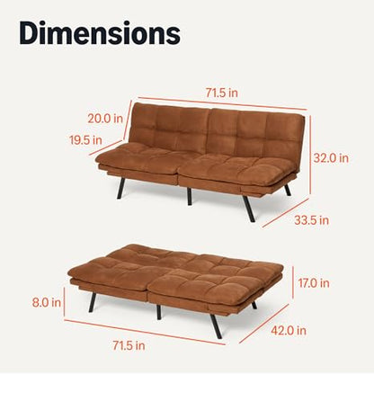 Amazon Basics Convertible Loveseat Sofa Bed with Memory Foam, Adjustable Positions, Linen Fabric, Modern Sleeper for Small Living Room, Office, Apartment, Brown - color: Brown