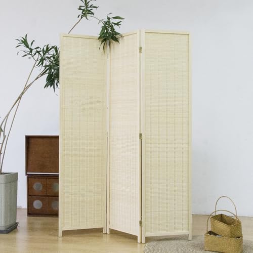 3 Panel Room Divider and Folding Panel Screen,Bamboo Panel Divider Screen for Room Separation,Beige,67" H x 46" W - color: Beige, size: 3 Panel